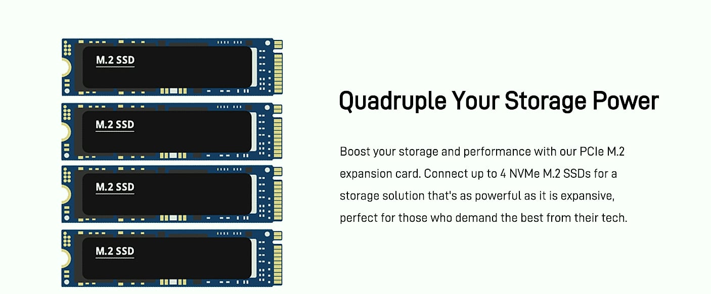 LetLinkSo M.2 PCIe x16 Gen4 Adapter for 4 NVMe SSDs — assembled view