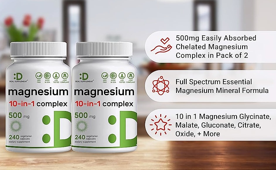 DEAL SUPPLEMENT Magnesium Complex 500mg, 240 Veggie Capsules — feature highlights