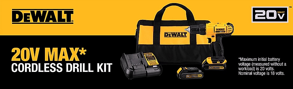 DeWalt DCD771C2 20V Cordless Drill Driver Kit with 2 — package contents