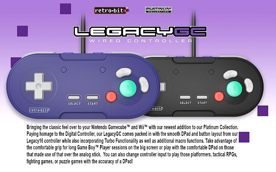 Retro-Bit Legacy GC Wired Controller GameCube Wii Black — package contents