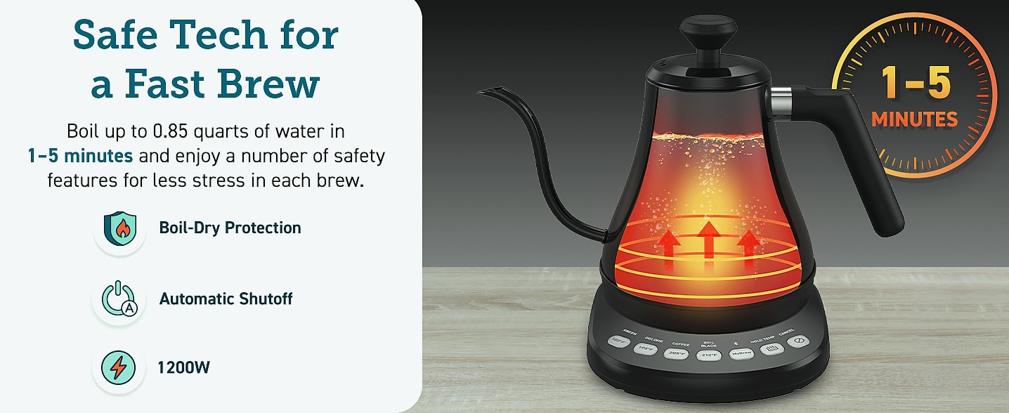 Cosori Electric Gooseneck Kettle, 0.8L Pour Over with — assembled view