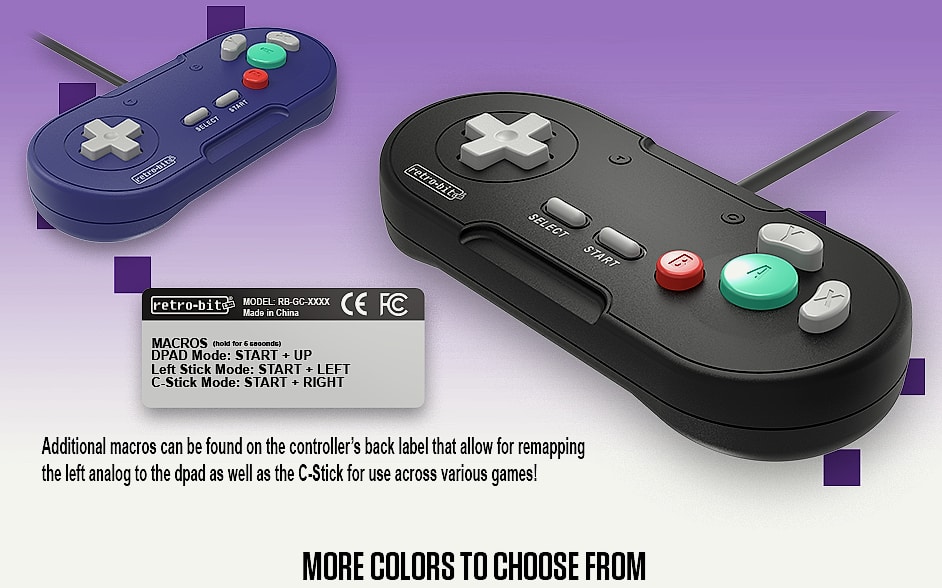 Retro-Bit Legacy GC Wired Controller GameCube Wii Black — close-up details