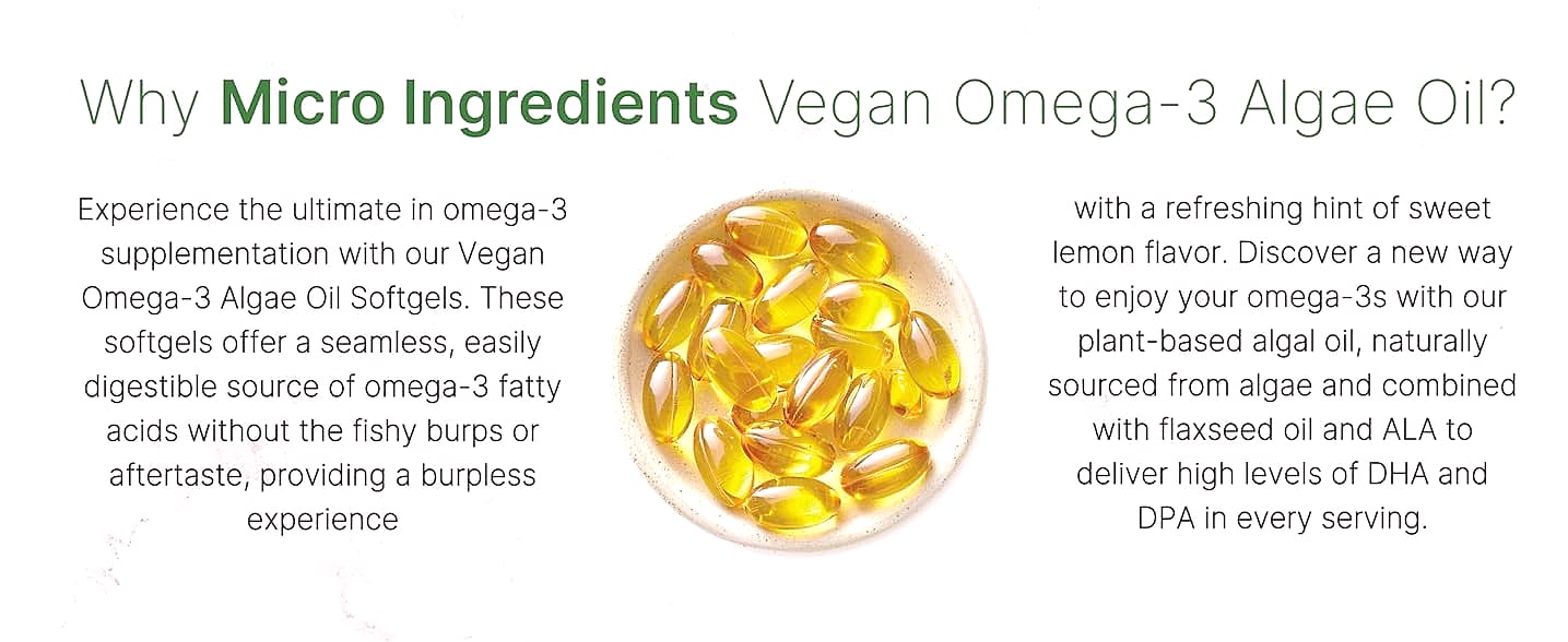 Micro Ingredients Vegan Omega 3 Algae Oil, 240 Softgels — parts overview