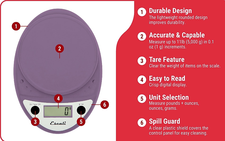 Escali Primo Digital Food Scale, 11 lb Capacity Kitchen — close-up details