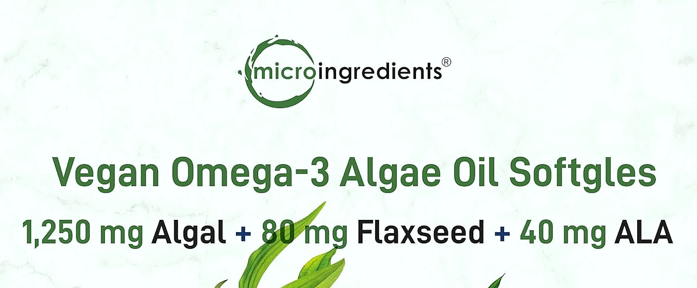 Micro Ingredients Vegan Omega 3 Algae Oil, 240 Softgels — package contents