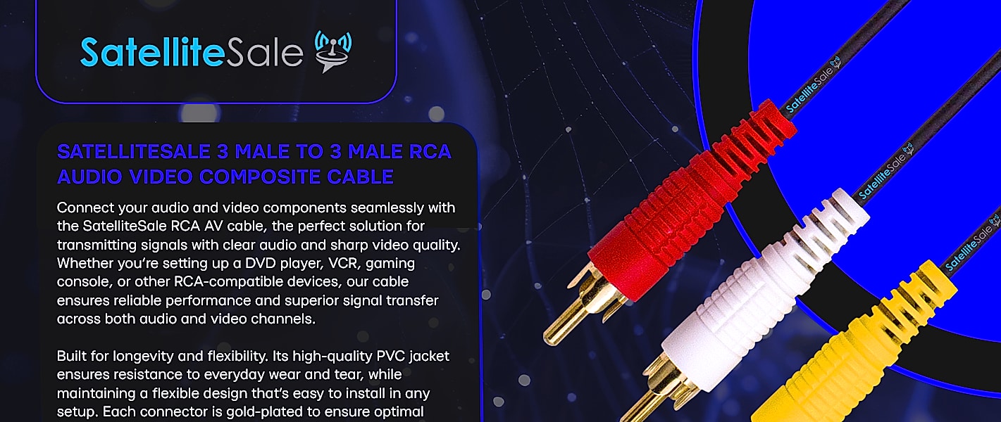 SatelliteSale 3 Male to 3 Male RCA Audio Video Cable 6ft — package contents