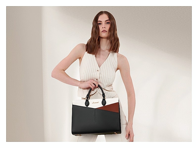 LOVEVOOK Satchel Handbag Leather Crossbody Tote with Top — close-up details