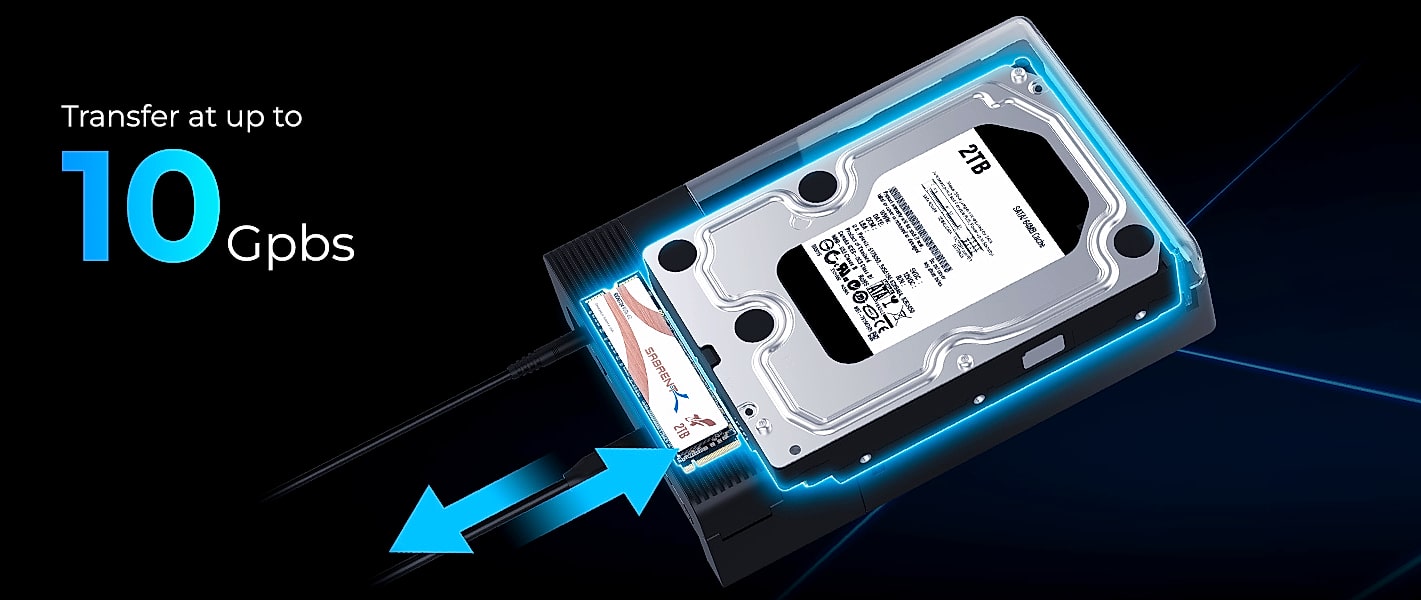 SABRENT EC-DFLT USB 3.0 SATA Hard Drive Docking Station — parts overview