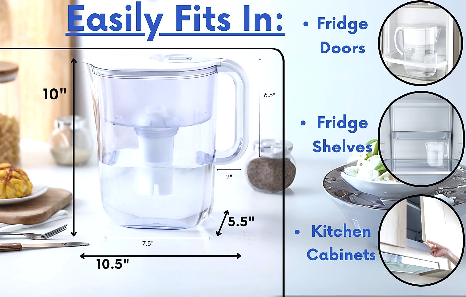 JOEY'Z 10-Cup Water Filter Pitcher with 5 Replacements and — assembled view