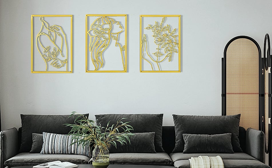 AGIOTA 3 Pcs Gold Wall Art Female Body Line Drawing Metal — package contents