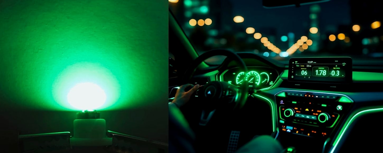 WLJH 10x Yellow T4.7/T5 Neo Wedge 3030 SMD LED Dashboard — assembled view