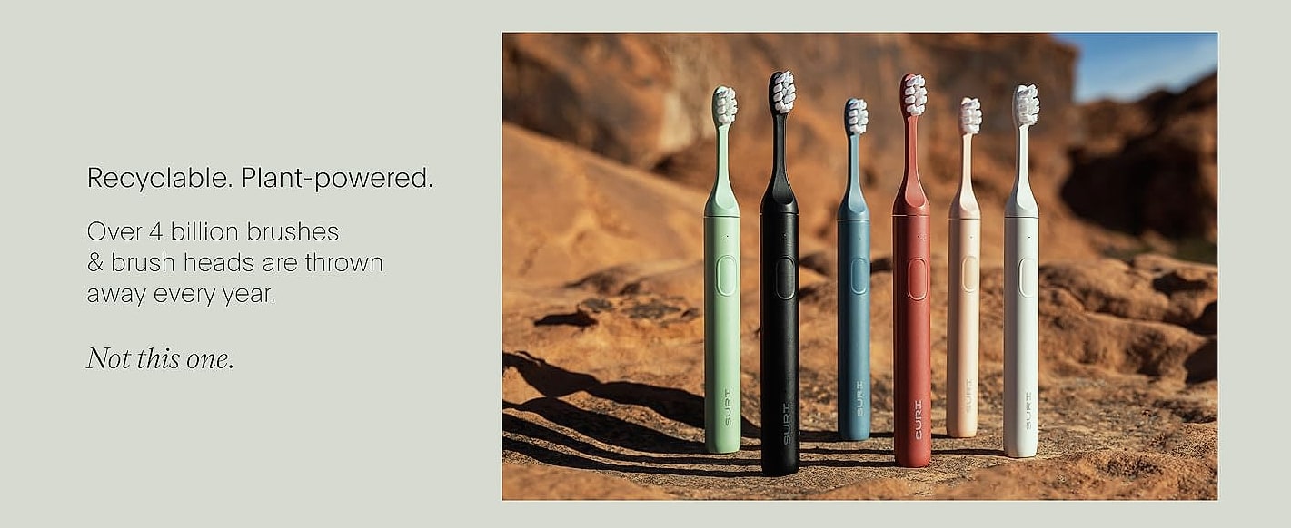 SURI Sonic Toothbrush Replacement Heads with Tongue Scraper — close-up details
