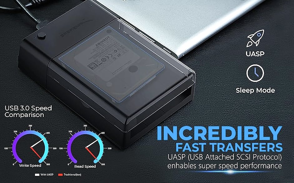 SABRENT EC-DFLT USB 3.0 SATA Hard Drive Docking Station — close-up details