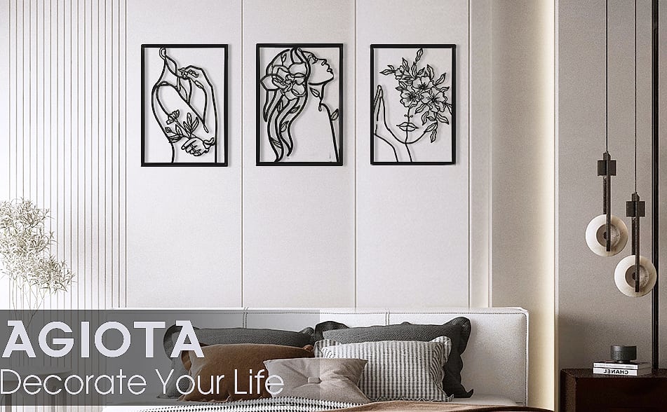 AGIOTA 3 Pcs Gold Wall Art Female Body Line Drawing Metal — feature highlights