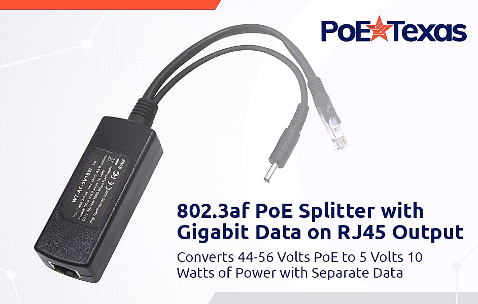 PoE Texas 802.3af Power Over Ethernet PoE Splitter with 5 — package contents
