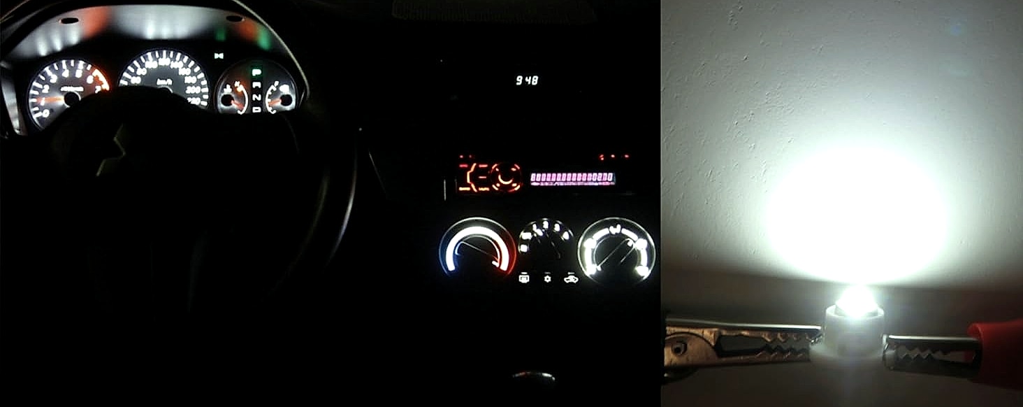 WLJH 10x Yellow T4.7/T5 Neo Wedge 3030 SMD LED Dashboard — size comparison