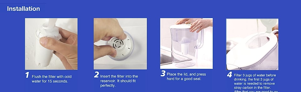JOEY'Z 10-Cup Water Filter Pitcher with 5 Replacements and — side view
