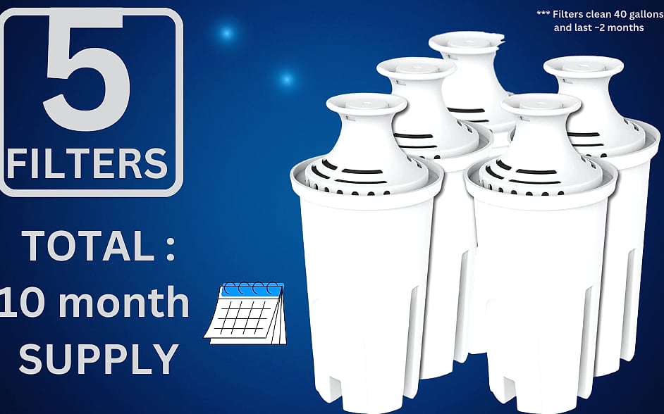 JOEY'Z 10-Cup Water Filter Pitcher with 5 Replacements and — scale reference