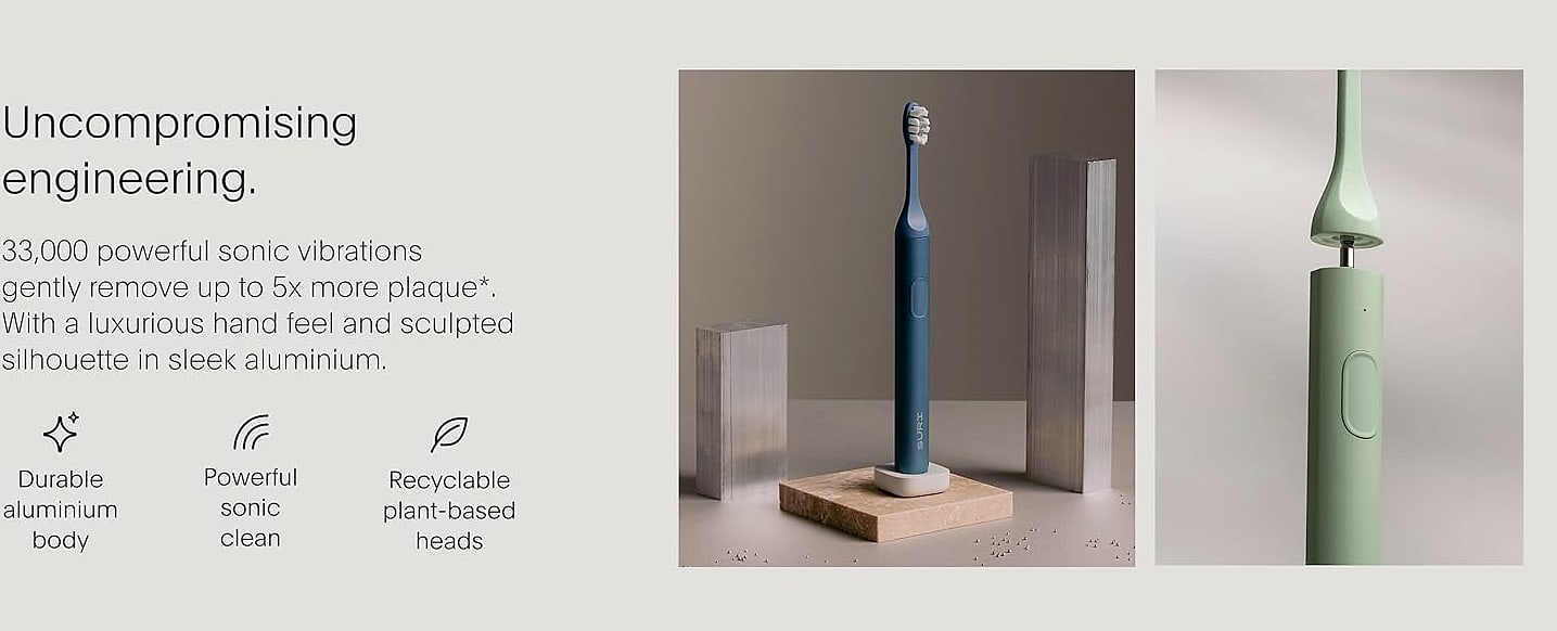 SURI Sonic Toothbrush Replacement Heads with Tongue Scraper — scale reference