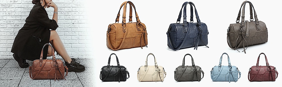 Dasein Women's Vegan Leather Barrel Bag Hobo Tote — scale reference