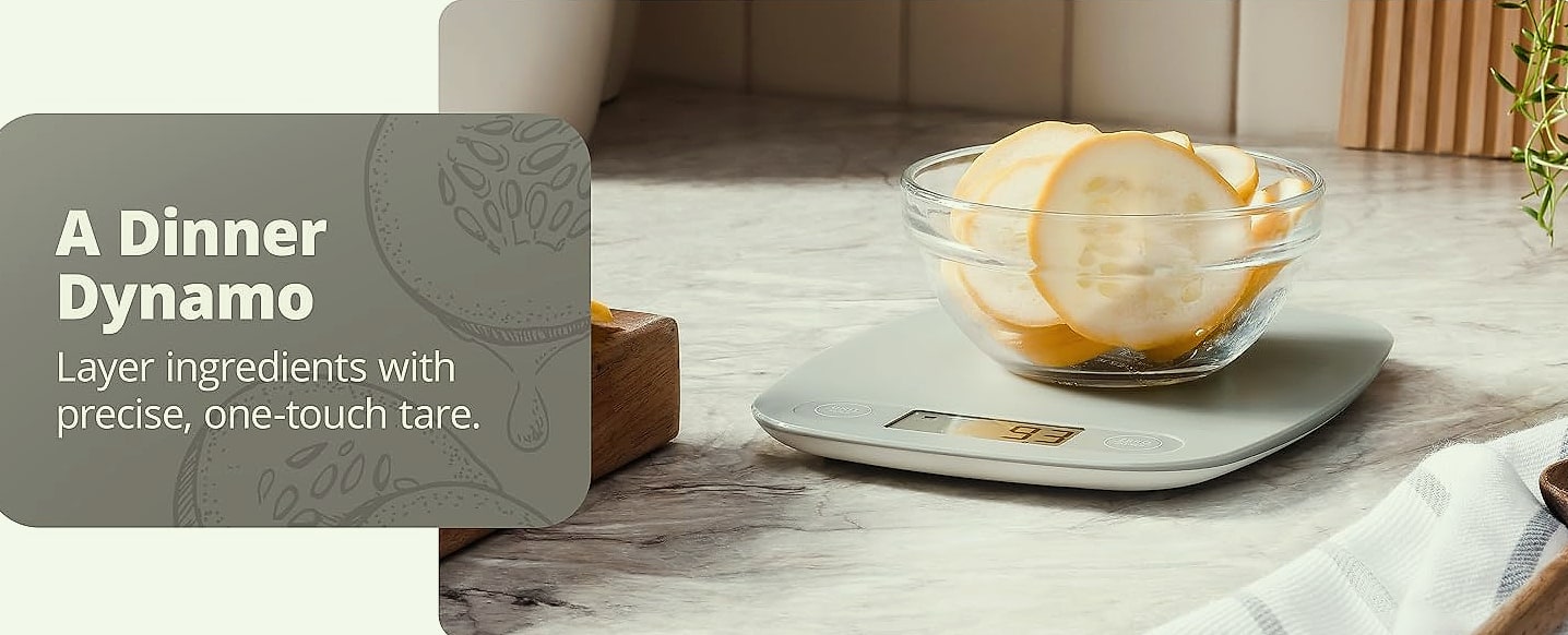 Greater Goods Digital Food Scale, 1g Precision Kitchen Scale — feature highlights