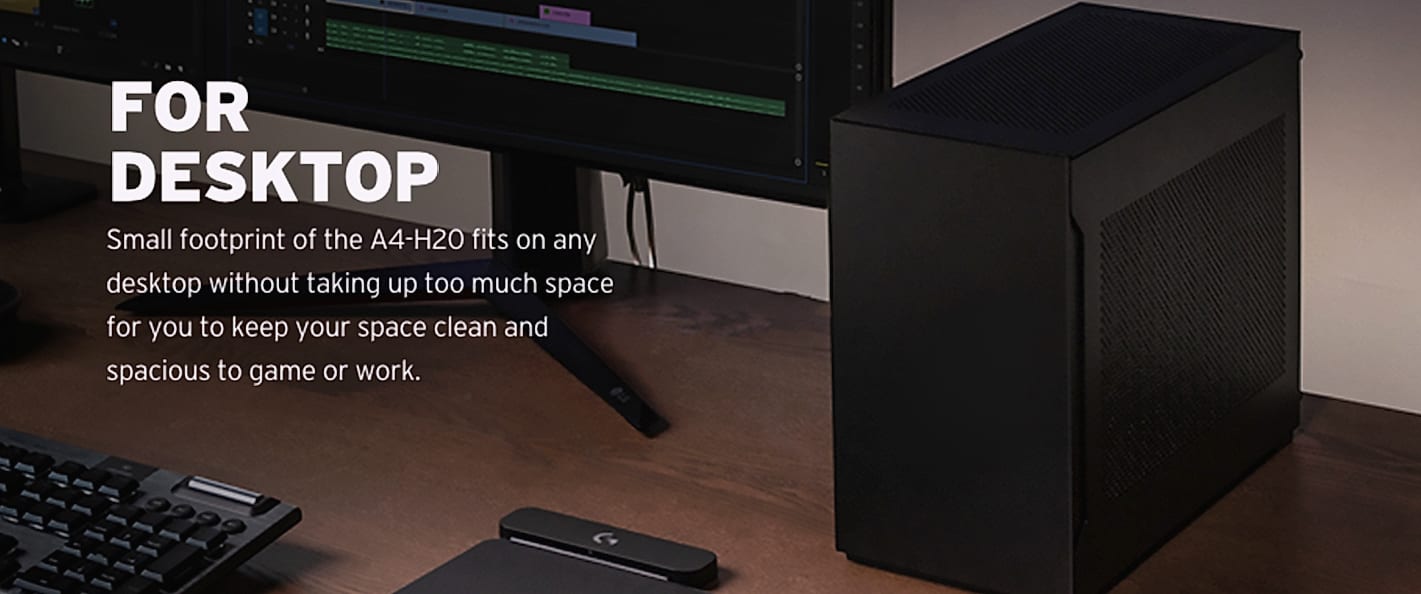 Lian Li A4-H2O Mini-ITX PC Case with 240mm AIO Support — assembled view