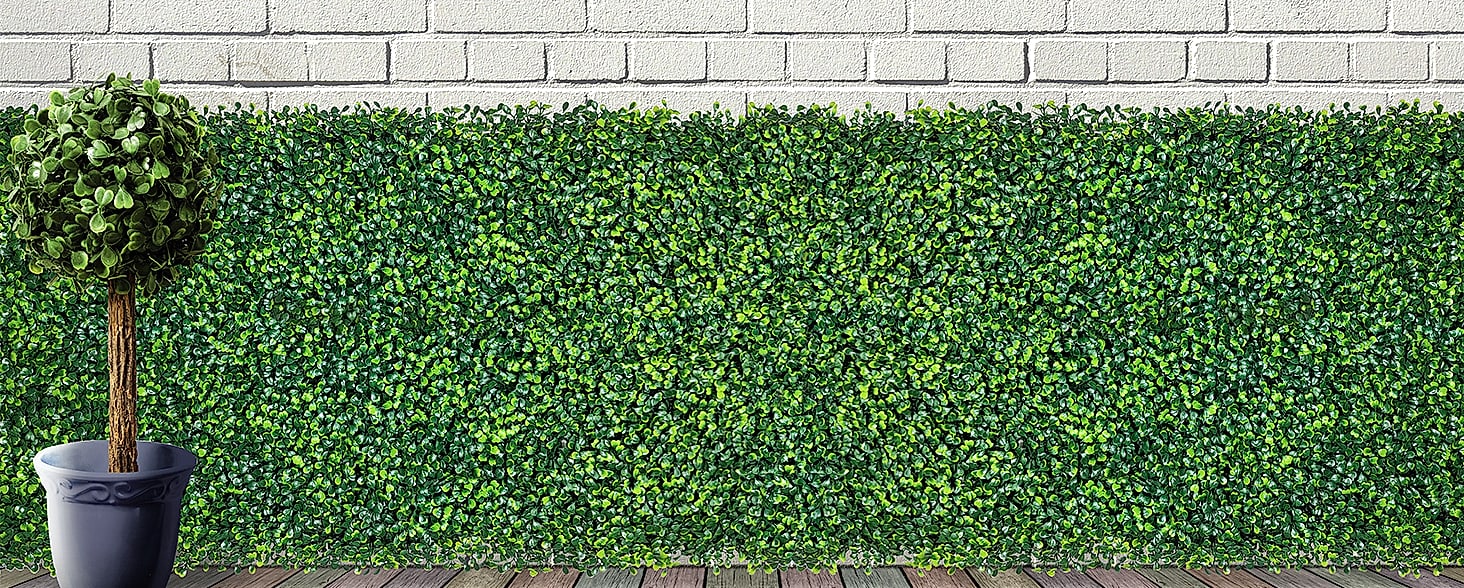 ODTORY Artificial Boxwood Panels 20x20 in, 12 Pack Green — assembled view
