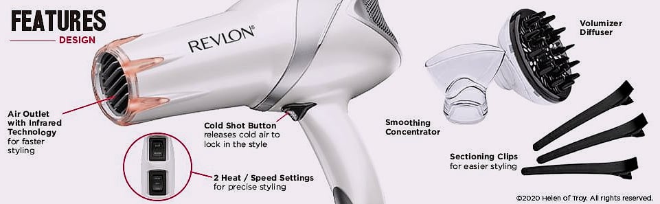 Revlon Infrared Ionic Hair Dryer with Diffuser and — assembled view