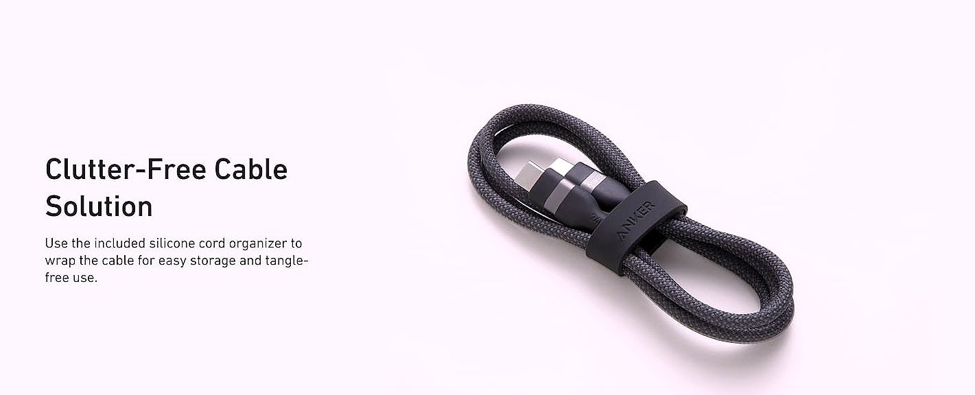 Anker Nano USB-C Cable 240W Fast Charging 6ft Black — side view