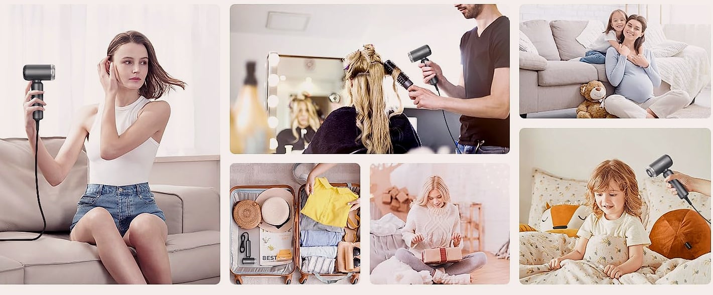 SUPGALIY Dual Voltage Travel Hair Dryer, Ionic Mini Blow — close-up details