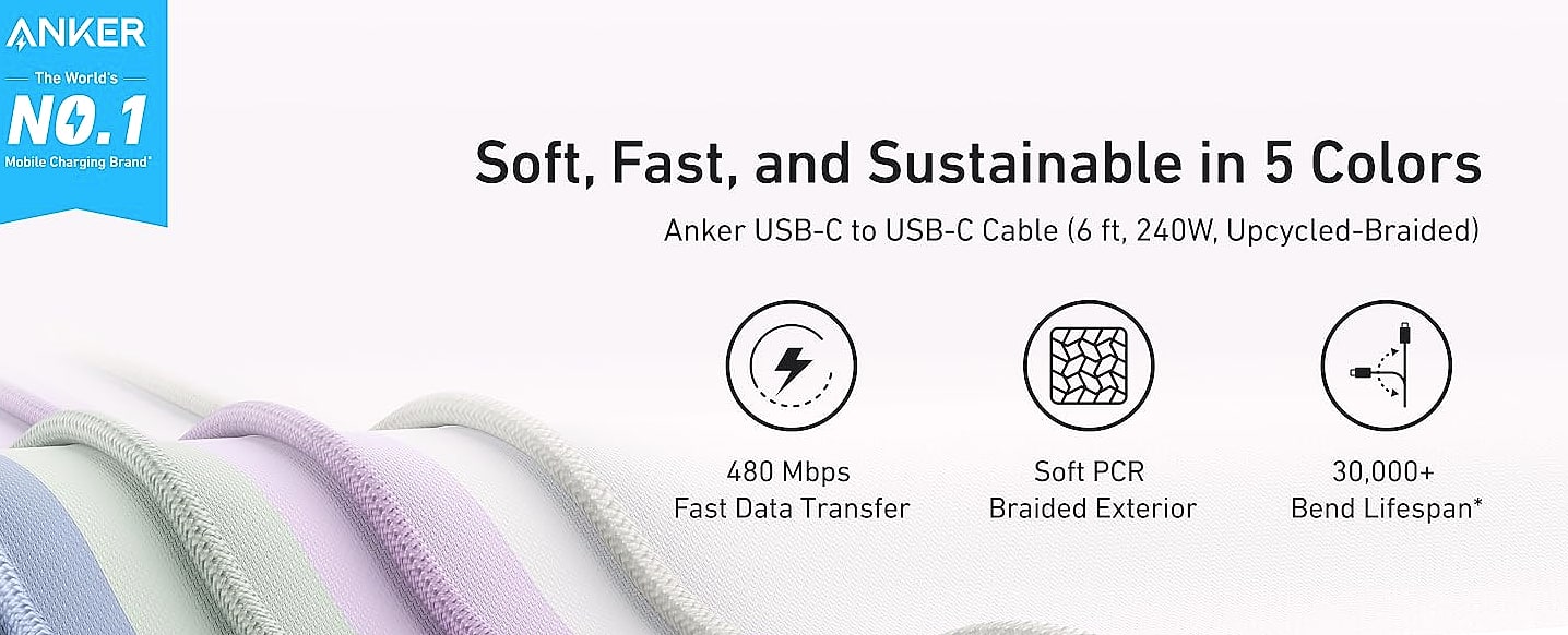 Anker Nano USB-C Cable 240W Fast Charging 6ft Black — package contents