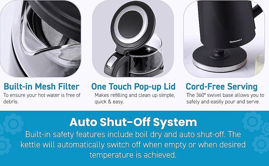 Elite Gourmet 1.7L Electric Tea Kettle with Digital — close-up details