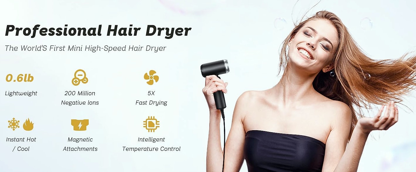 SUPGALIY Dual Voltage Travel Hair Dryer, Ionic Mini Blow — scale reference