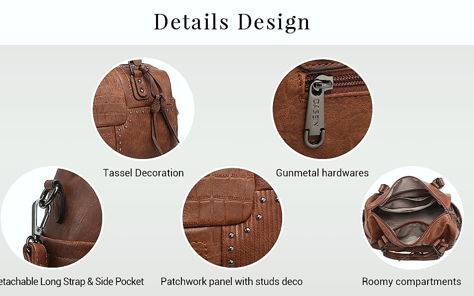 Dasein Women's Vegan Leather Barrel Bag Hobo Tote — side view
