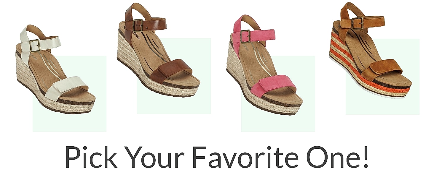 Aetrex Cognac Quarter Strap Espadrille Wedge — feature highlights