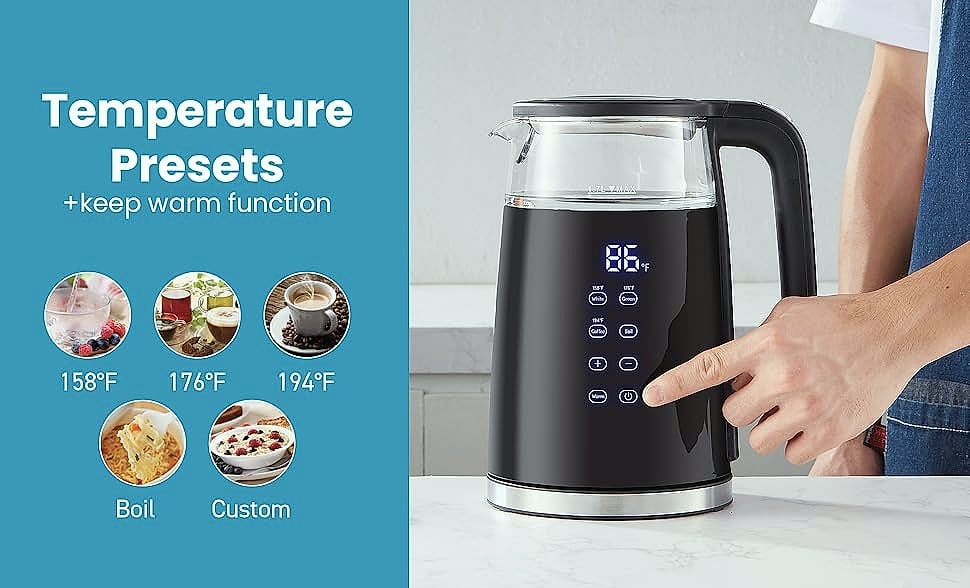 Elite Gourmet 1.7L Electric Tea Kettle with Digital — assembled view
