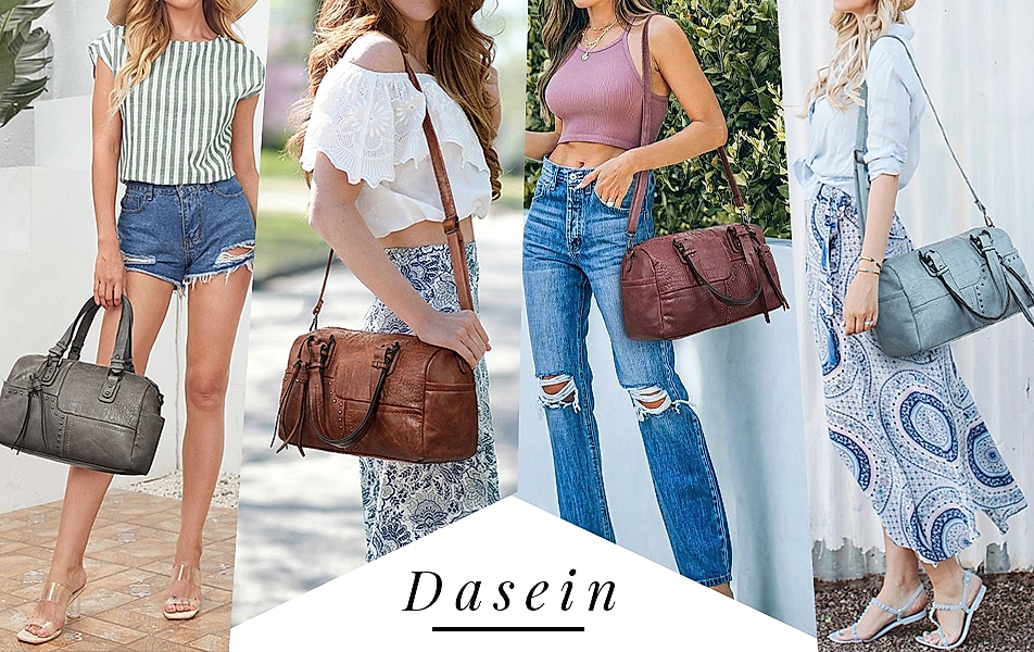 Dasein Women's Vegan Leather Barrel Bag Hobo Tote — assembled view