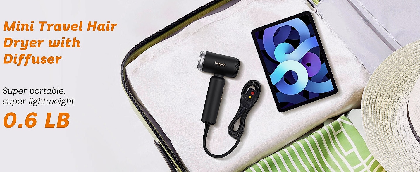 SUPGALIY Dual Voltage Travel Hair Dryer, Ionic Mini Blow — size comparison