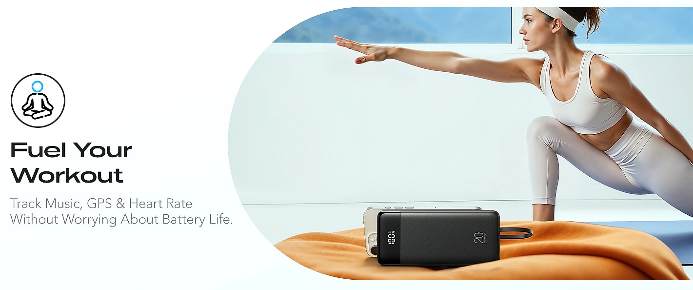 Orfeika 20000mAh Power Bank with 4 Built-in Cables — scale reference