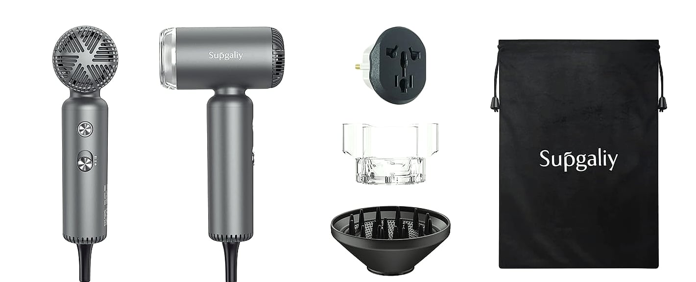 SUPGALIY Dual Voltage Travel Hair Dryer, Ionic Mini Blow — assembled view