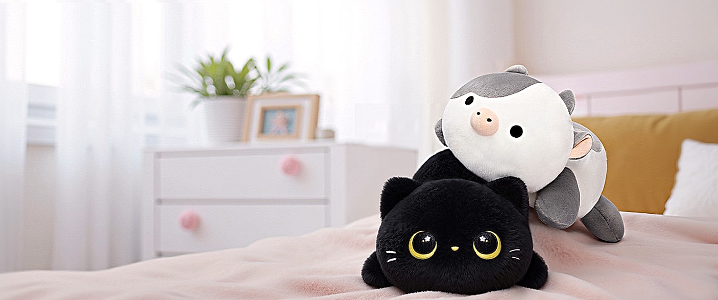 Mewaii 13 Inch Black Cat Plush Pillow Soft Stuffed Animal — package contents