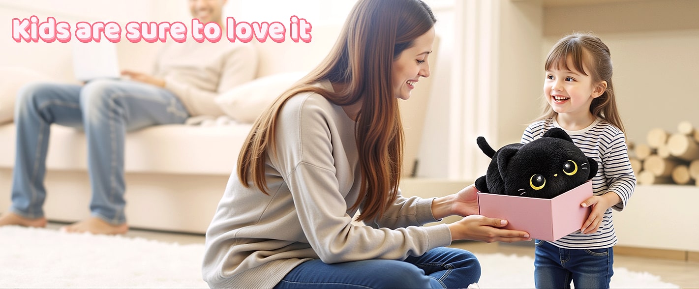 Mewaii 13 Inch Black Cat Plush Pillow Soft Stuffed Animal — close-up details