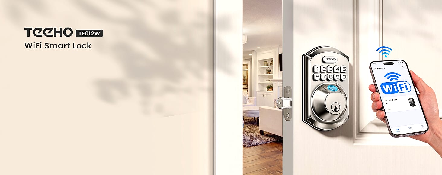 TEEHO TE001 Keyless Entry Door Lock Smart Deadbolt — scale reference