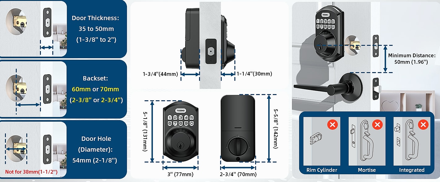 TEEHO TE001 Keyless Entry Door Lock Smart Deadbolt — close-up details