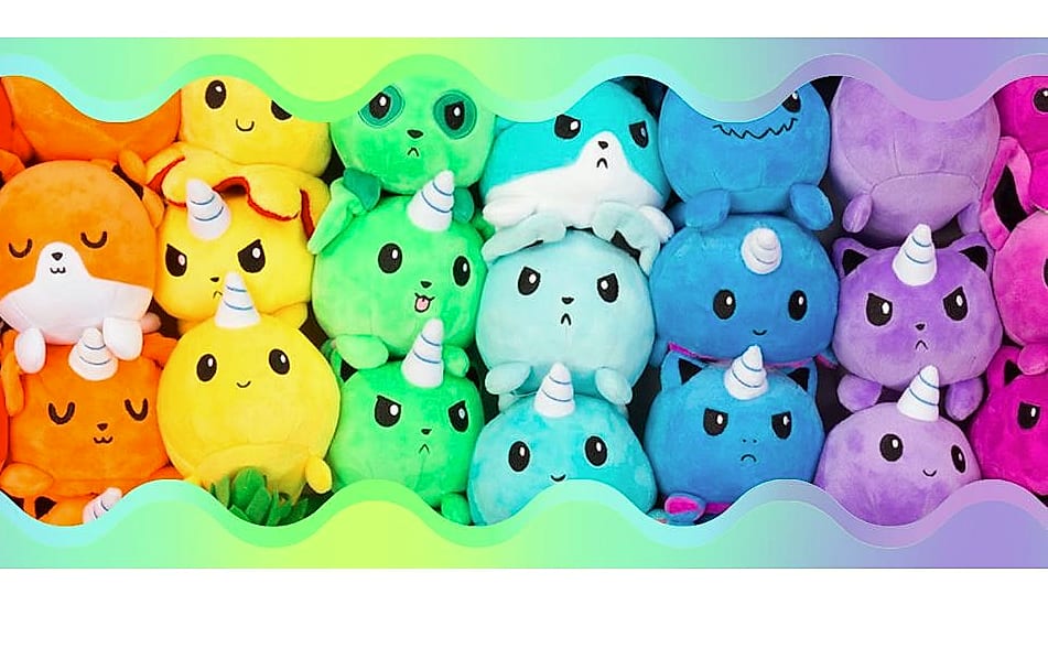 TeeTurtle Reversible Octopus Plushie 4-Inch Pink Aqua Flip — assembled view