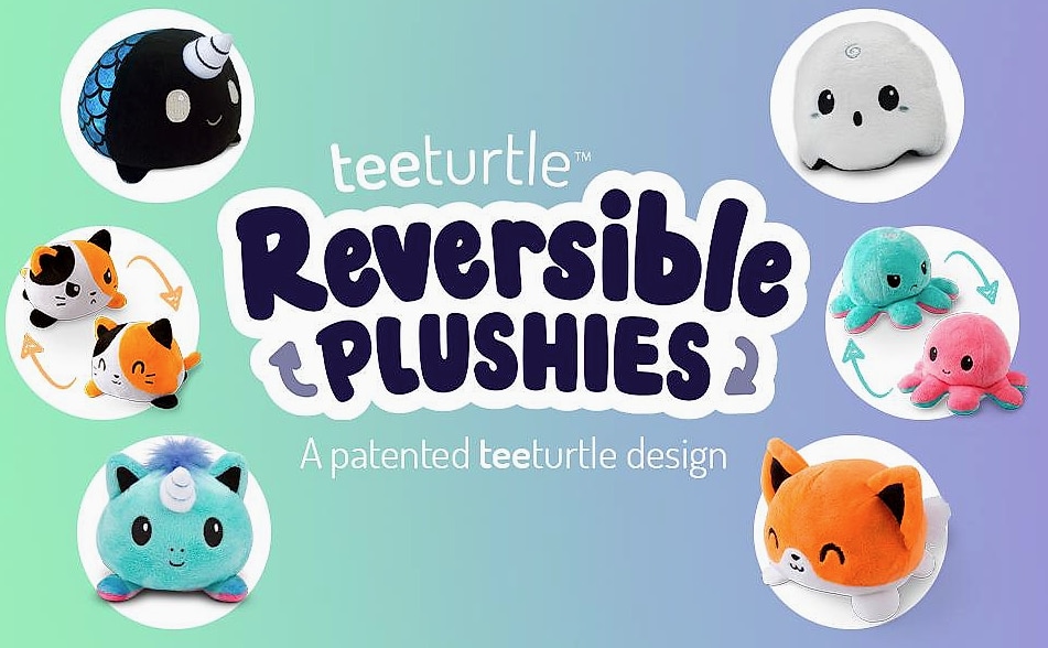 TeeTurtle Reversible Octopus Plushie 4-Inch Pink Aqua Flip — package contents