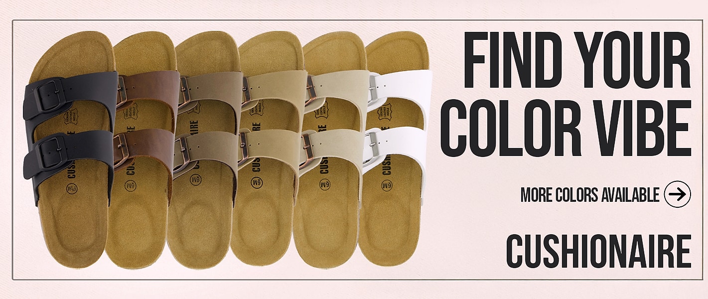 CUSHIONAIRE Lane Cork Footbed Womens Sandals with Arch — package contents