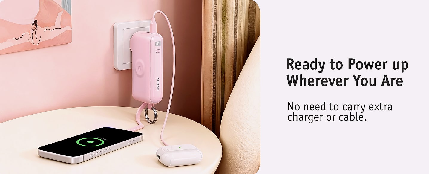 RORRY Flow 10000mAh 40W Portable Charger with Built-in — side view