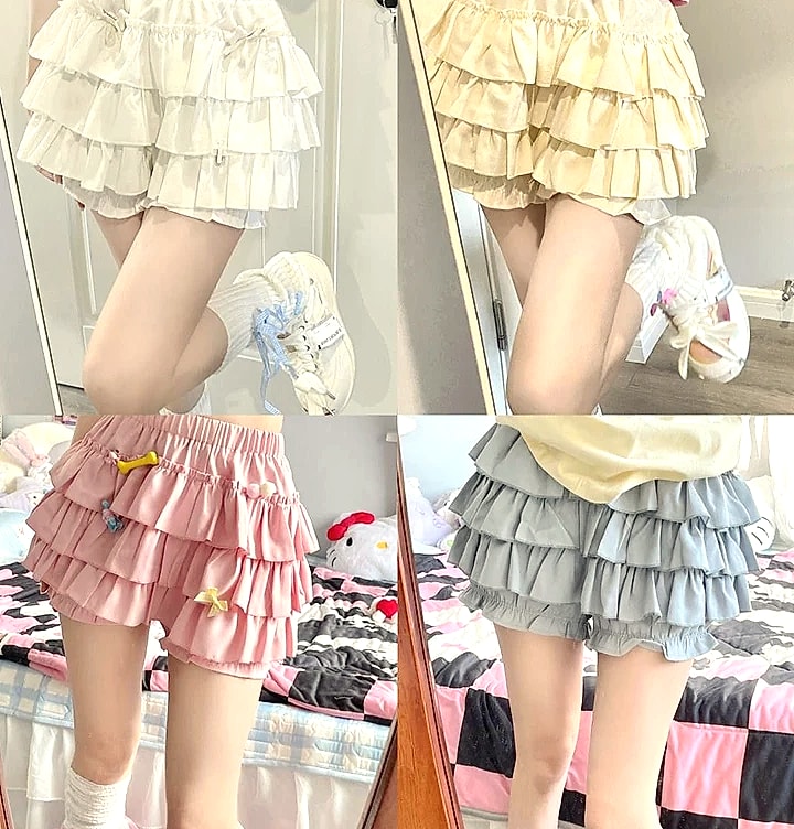 MEXZT Y2K Sweet Ruffles Mini Skirt with Bow — close-up details