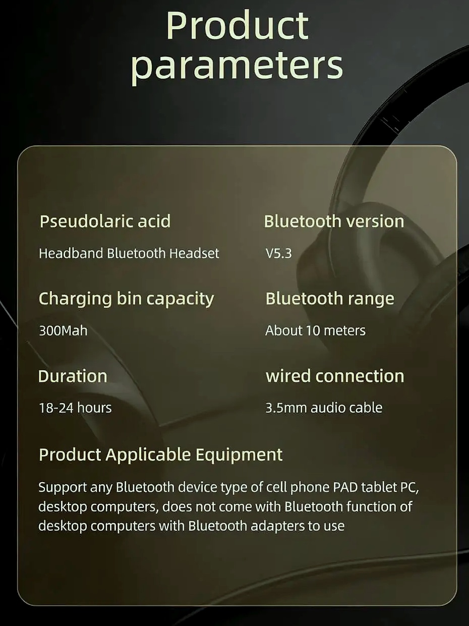 TD-20 Wireless Headphone Bluetooth 5.3 with 40mm Driver — parts overview